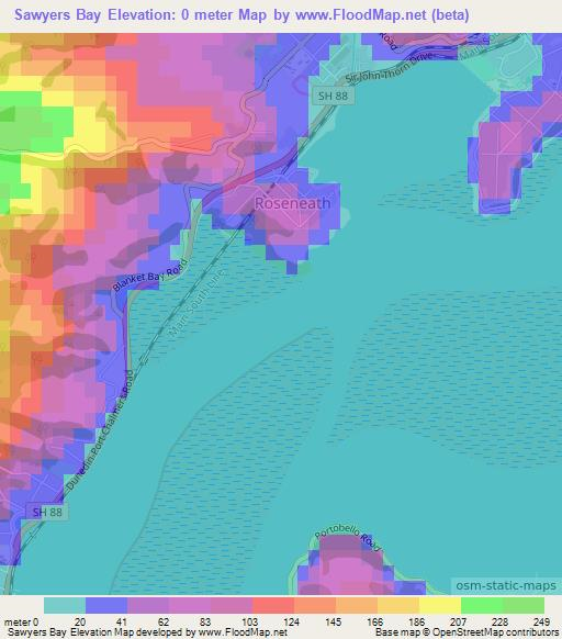 Sawyers Bay,New Zealand Elevation Map