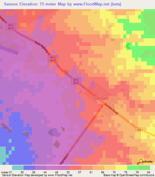 Sanson,New Zealand Elevation Map