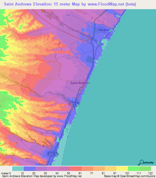 Saint Andrews,New Zealand Elevation Map