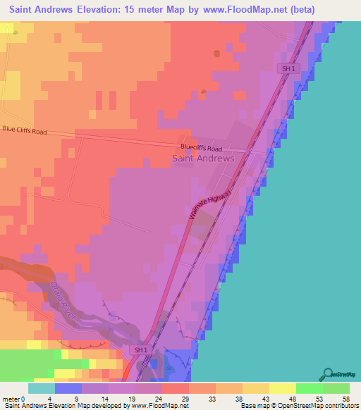 Saint Andrews,New Zealand Elevation Map