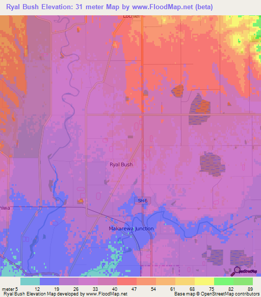 Ryal Bush,New Zealand Elevation Map