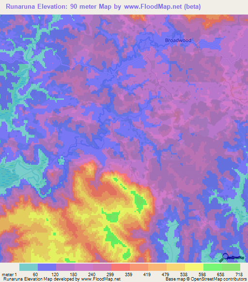 Runaruna,New Zealand Elevation Map