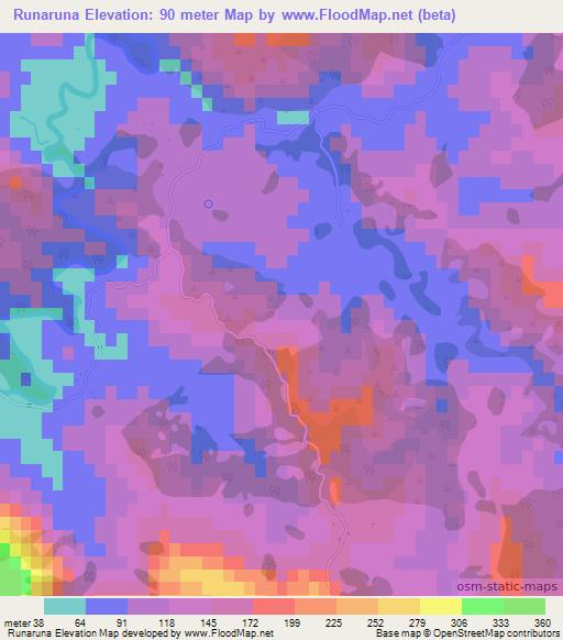 Runaruna,New Zealand Elevation Map