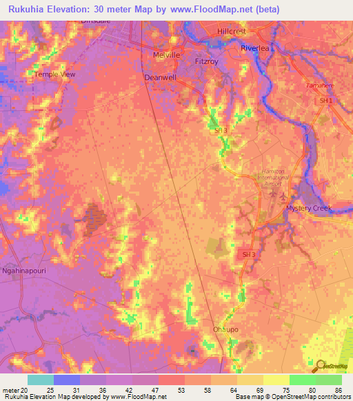 Rukuhia,New Zealand Elevation Map