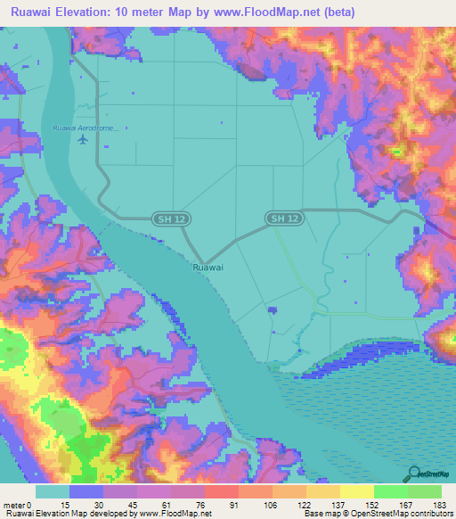 Ruawai,New Zealand Elevation Map