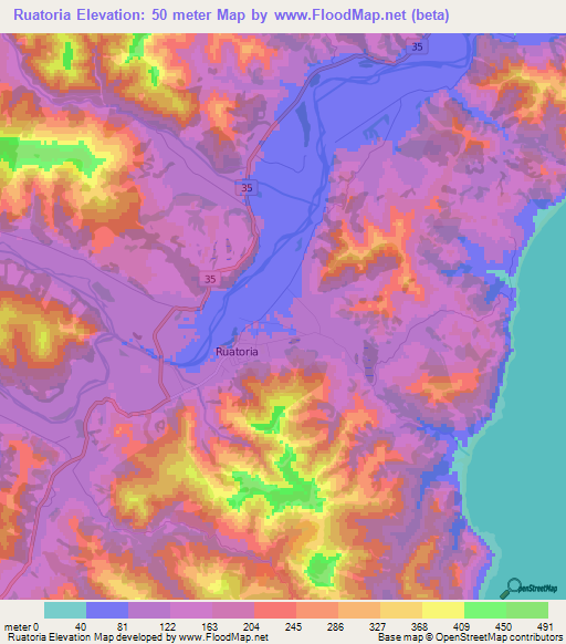 Ruatoria,New Zealand Elevation Map