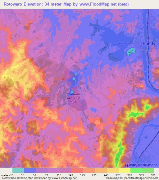 Rotowaro,New Zealand Elevation Map