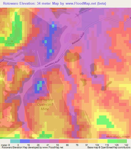 Rotowaro,New Zealand Elevation Map