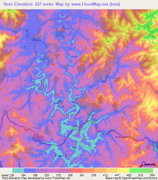 Roto,New Zealand Elevation Map