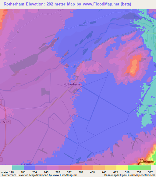 Rotherham,New Zealand Elevation Map