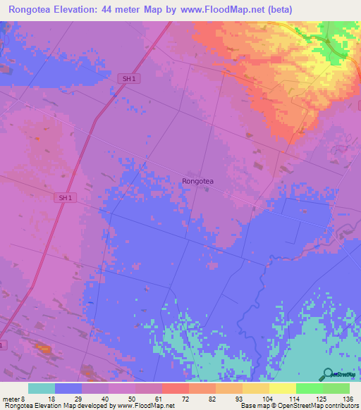 Rongotea,New Zealand Elevation Map