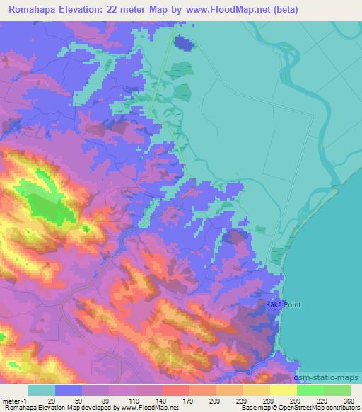 Romahapa,New Zealand Elevation Map