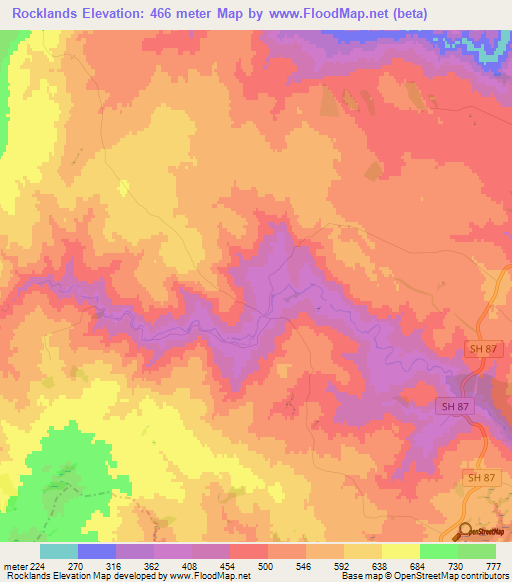 Rocklands,New Zealand Elevation Map