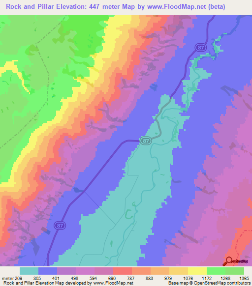 Rock and Pillar,New Zealand Elevation Map