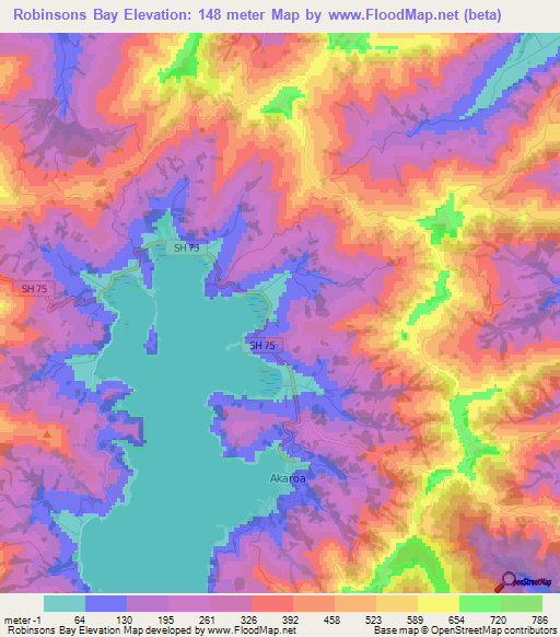 Robinsons Bay,New Zealand Elevation Map