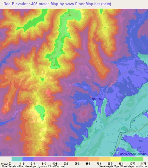 Roa,New Zealand Elevation Map