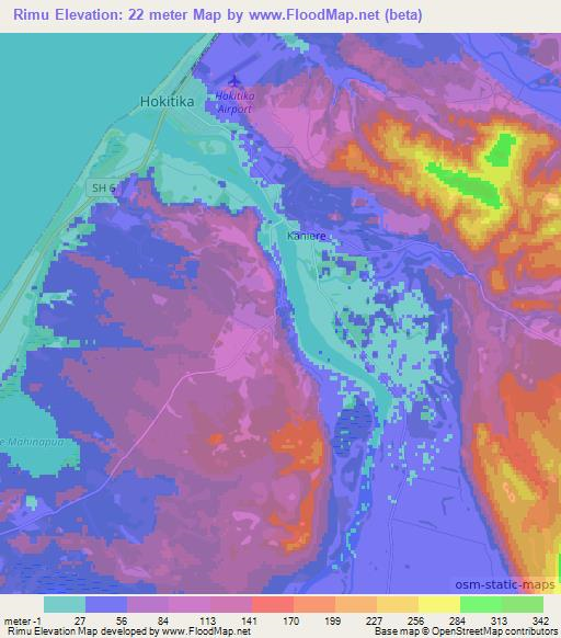 Rimu,New Zealand Elevation Map