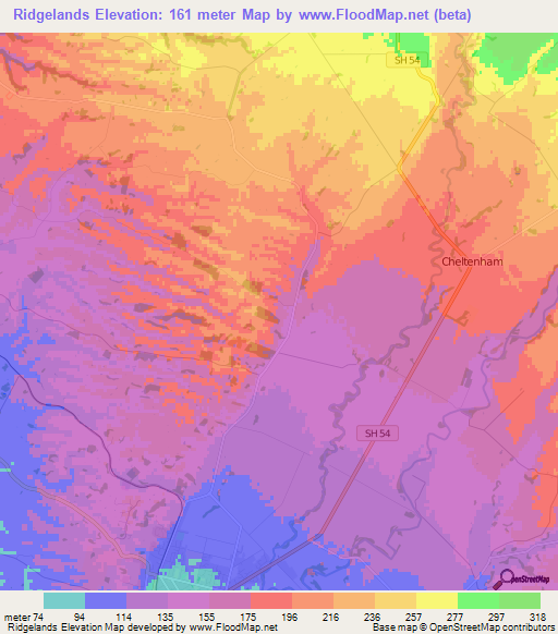 Ridgelands,New Zealand Elevation Map