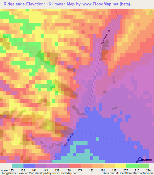 Ridgelands,New Zealand Elevation Map