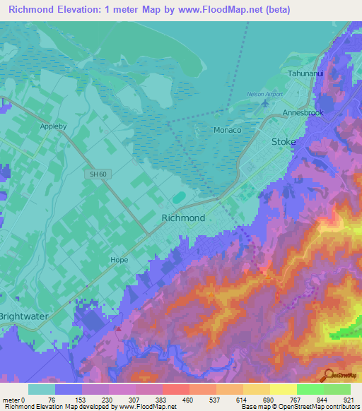 Richmond,New Zealand Elevation Map
