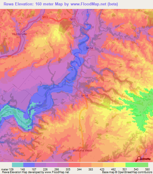 Rewa,New Zealand Elevation Map