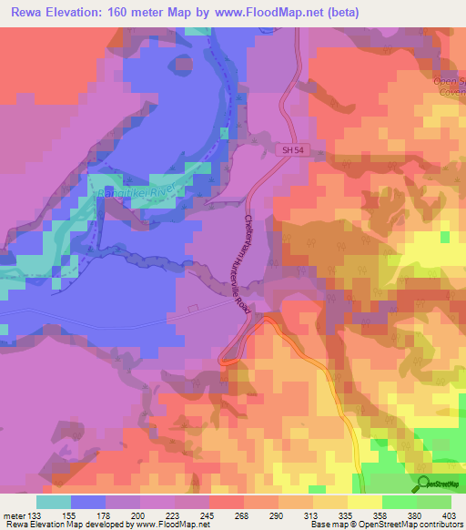 Rewa,New Zealand Elevation Map