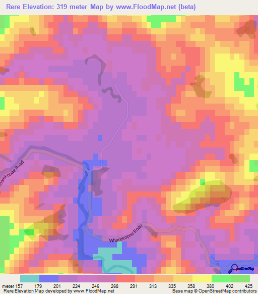 Rere,New Zealand Elevation Map