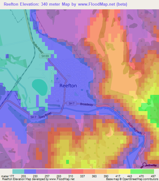 Reefton,New Zealand Elevation Map