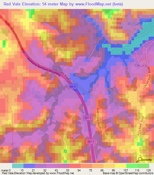 Red Vale,New Zealand Elevation Map