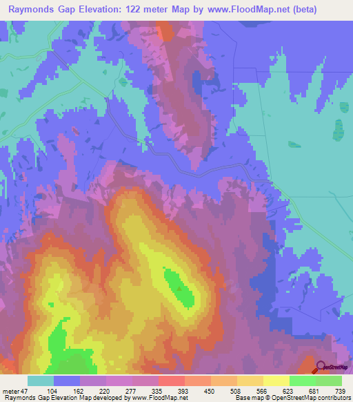 Raymonds Gap,New Zealand Elevation Map