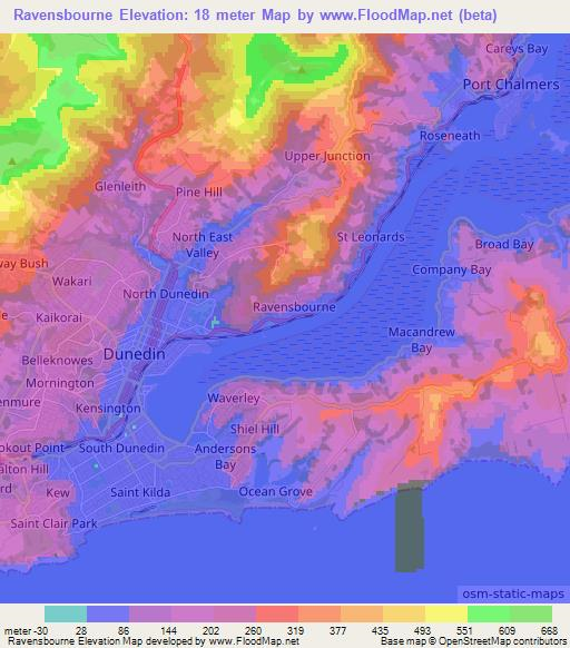 Ravensbourne,New Zealand Elevation Map