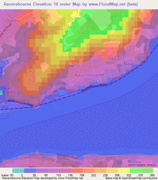 Ravensbourne,New Zealand Elevation Map