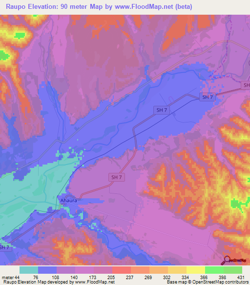 Raupo,New Zealand Elevation Map
