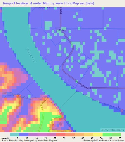 Raupo,New Zealand Elevation Map