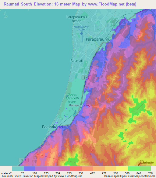 Raumati South,New Zealand Elevation Map