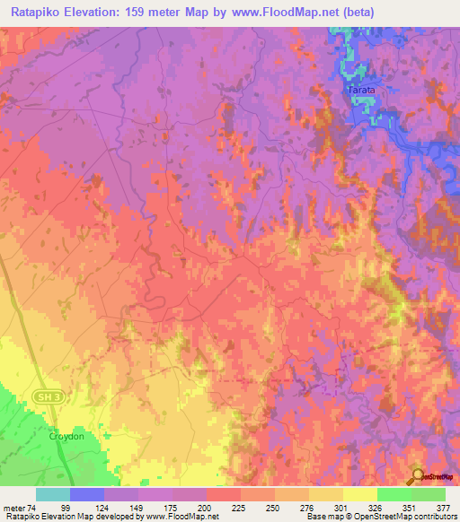 Ratapiko,New Zealand Elevation Map