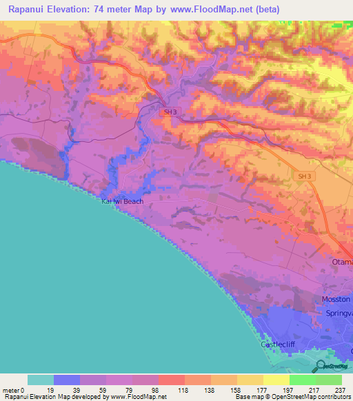 Rapanui,New Zealand Elevation Map