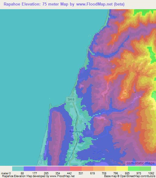 Rapahoe,New Zealand Elevation Map