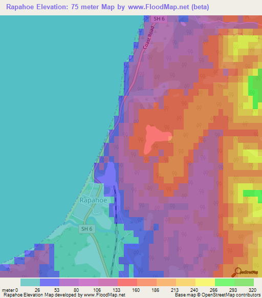Rapahoe,New Zealand Elevation Map