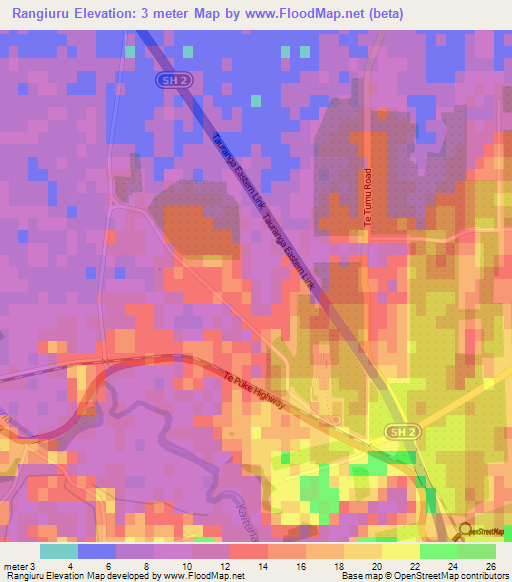 Rangiuru,New Zealand Elevation Map