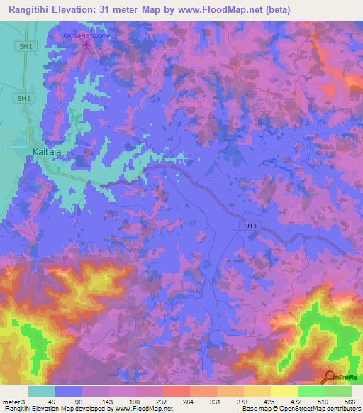 Rangitihi,New Zealand Elevation Map