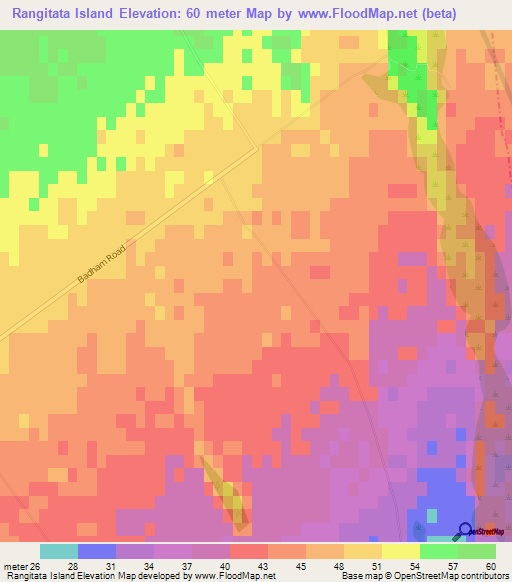 Rangitata Island,New Zealand Elevation Map