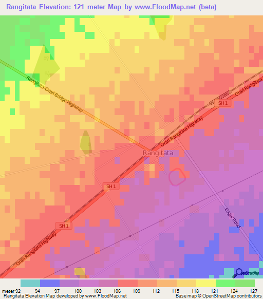 Rangitata,New Zealand Elevation Map