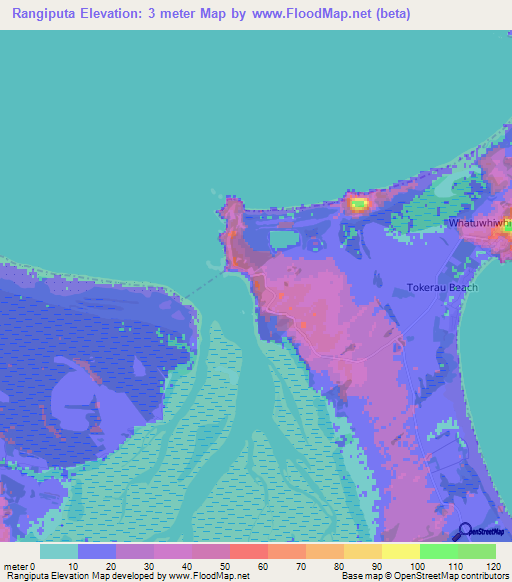 Rangiputa,New Zealand Elevation Map