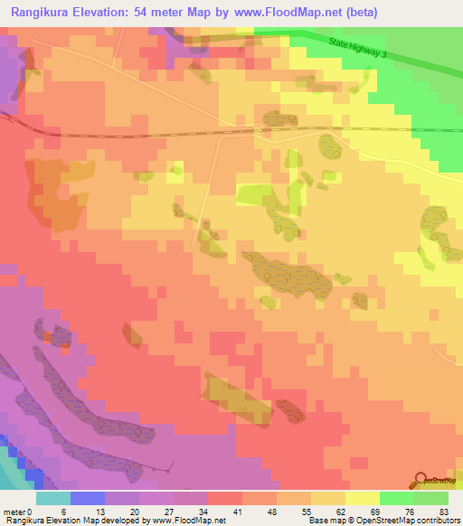 Rangikura,New Zealand Elevation Map