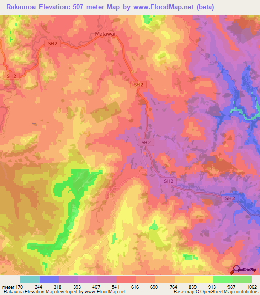 Rakauroa,New Zealand Elevation Map