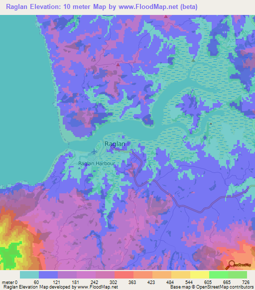 Raglan,New Zealand Elevation Map