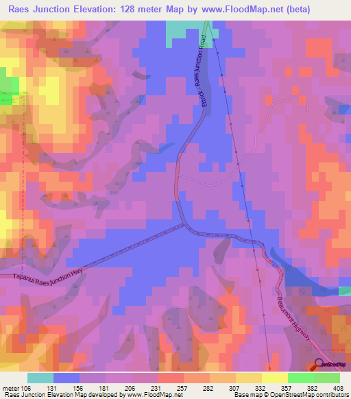 Raes Junction,New Zealand Elevation Map