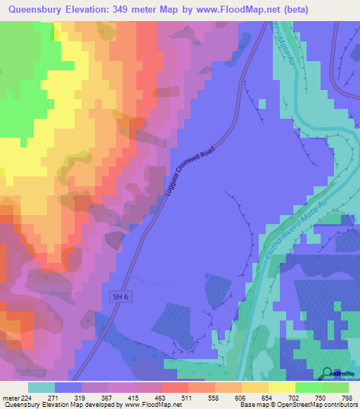 Queensbury,New Zealand Elevation Map