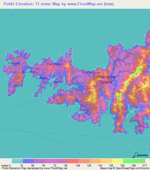 Putiki,New Zealand Elevation Map